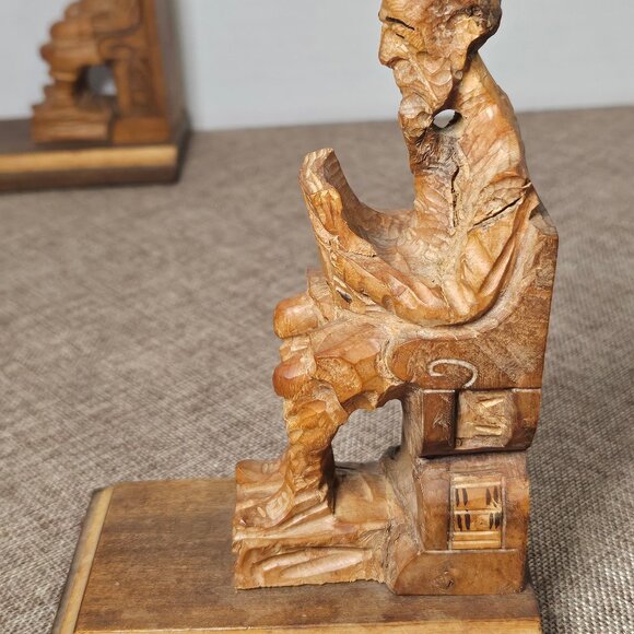 Carved Wood Sculptures of Don Quixote and Sancho Paza Bookends From Literary Cla - Picture 8 of 13